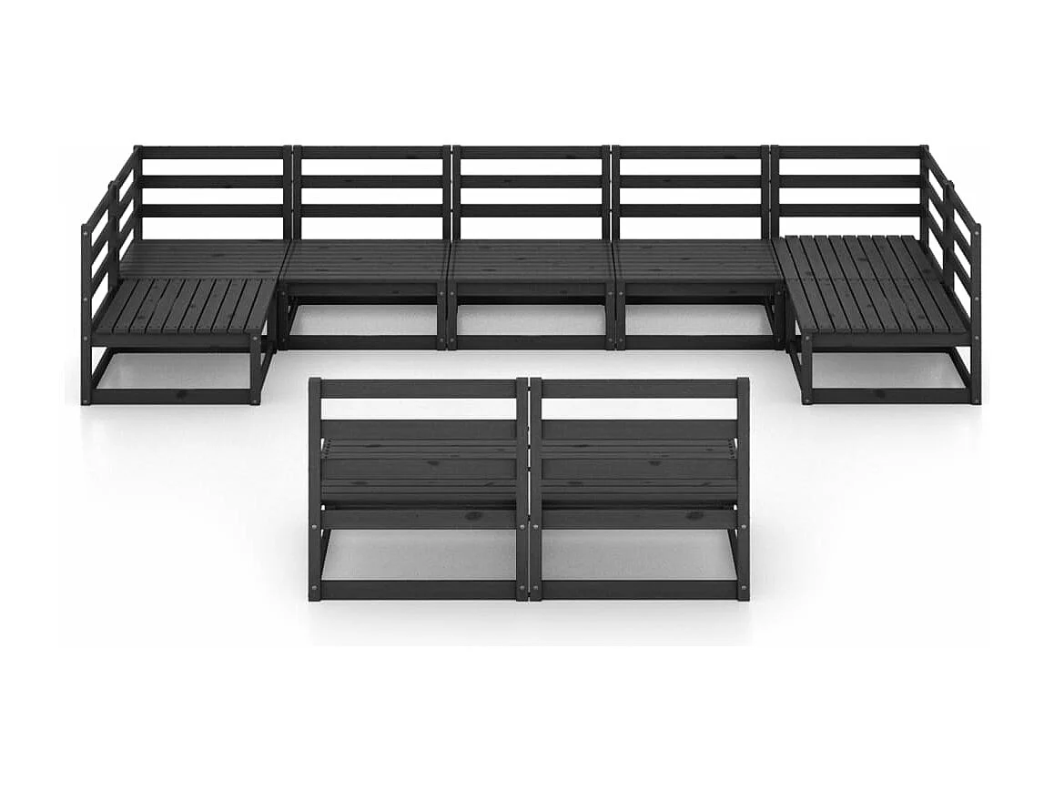 Salon de jardin 9 pcs bois de pin massif