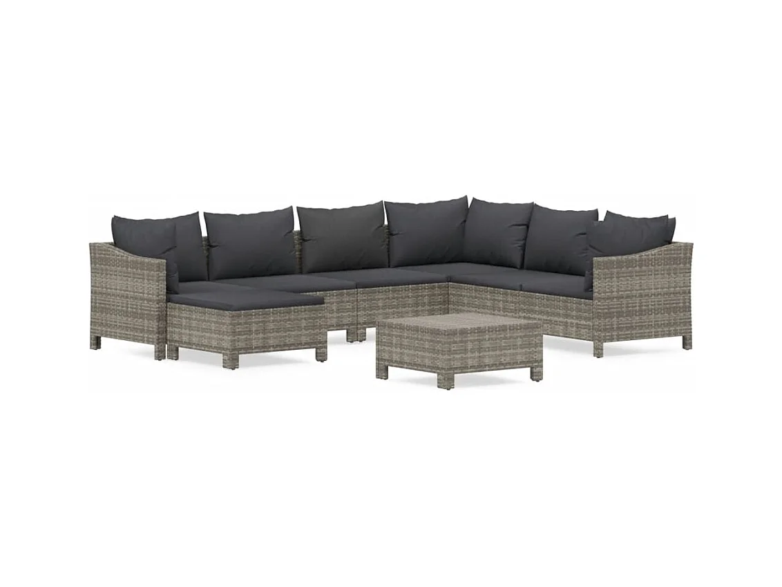 Salon de jardin 8 pcs avec coussins Gris Résine tressée
