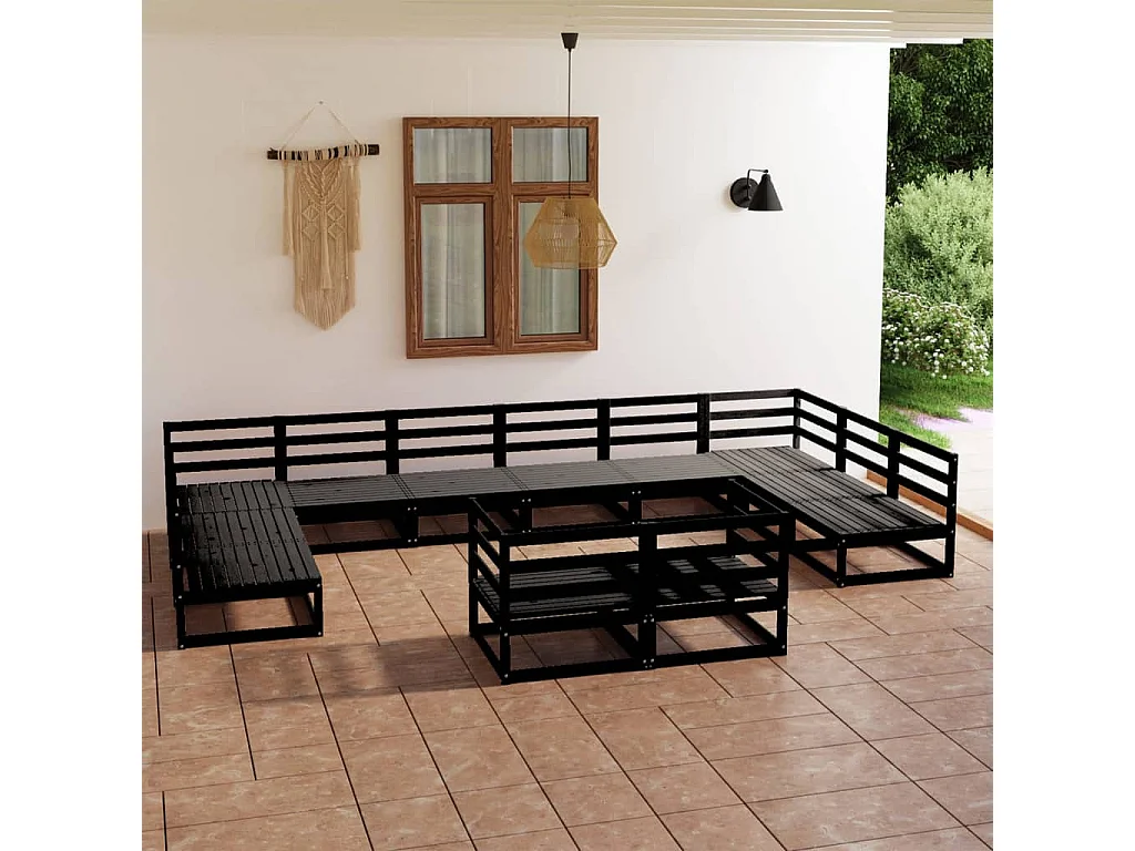 Salon de jardin 12 pcs bois de pin massif