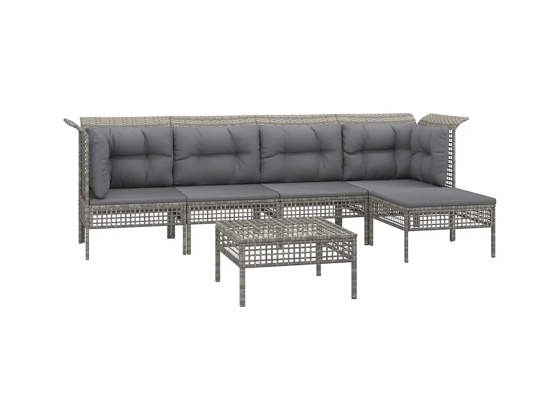 6 stuks tuinmeubelen met grijze kussens Harsvlechtwerk