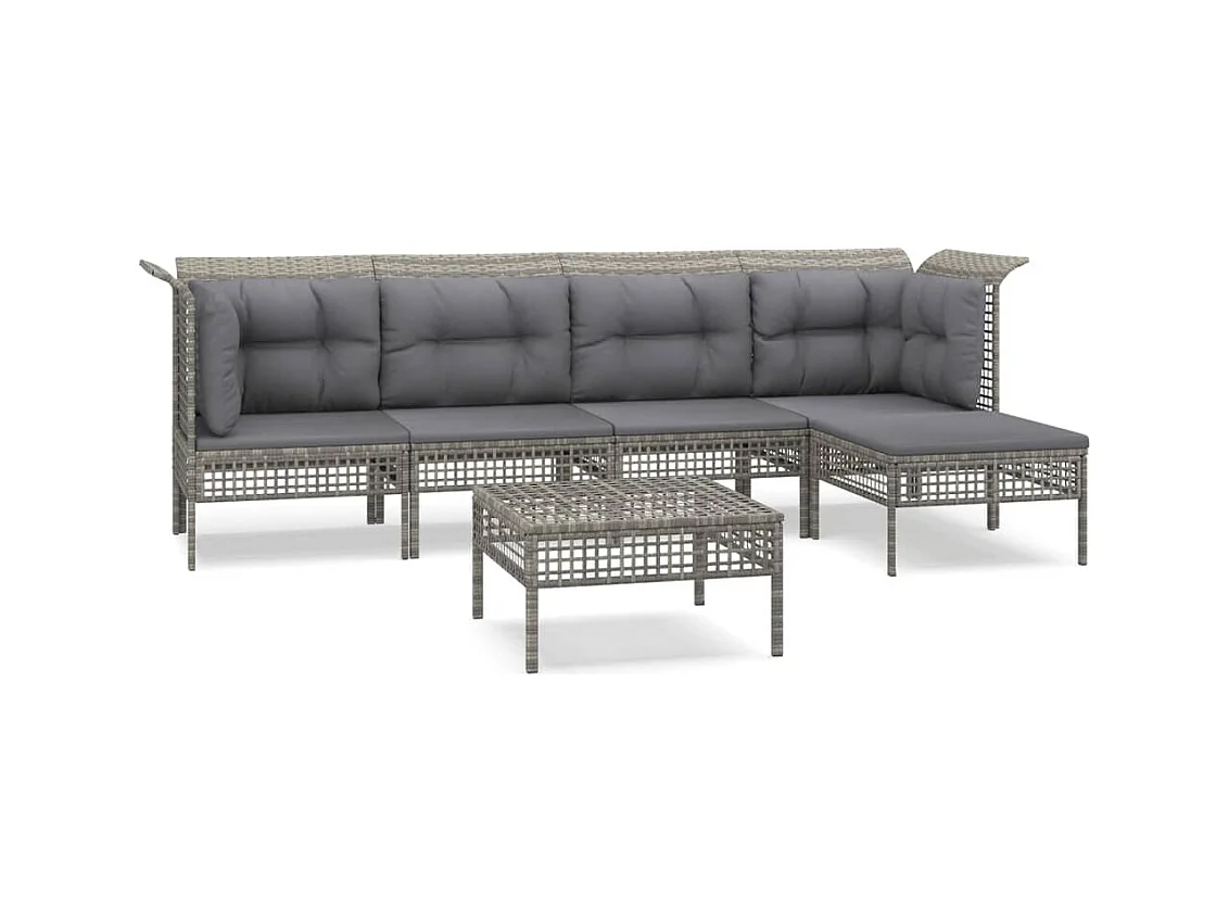 Salon de jardin 6 pcs avec coussins Gris Résine tressée