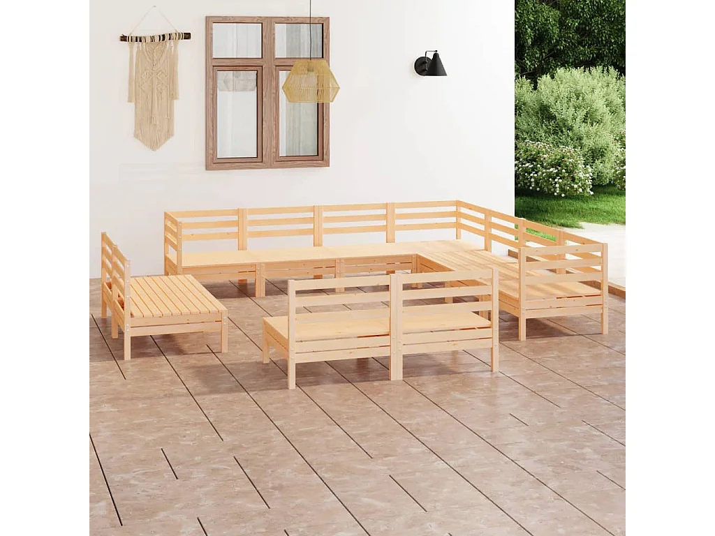 Salon de jardin 11 pcs Bois de pin massif