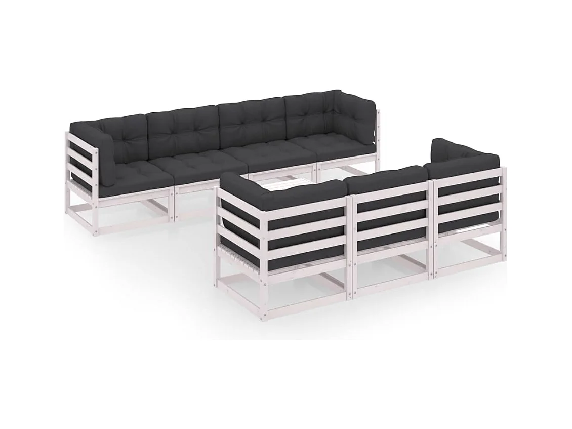 Salon de jardin 8 pcs avec coussins Bois de pin massif