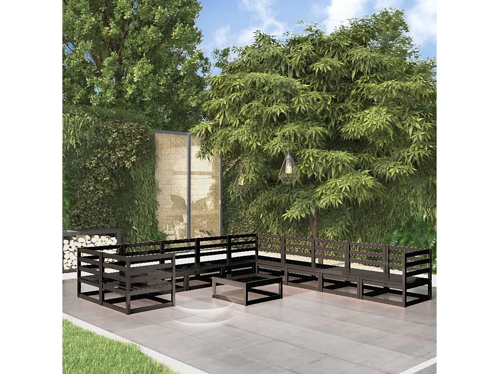 Salon de jardin 11 pcs bois de pin massif