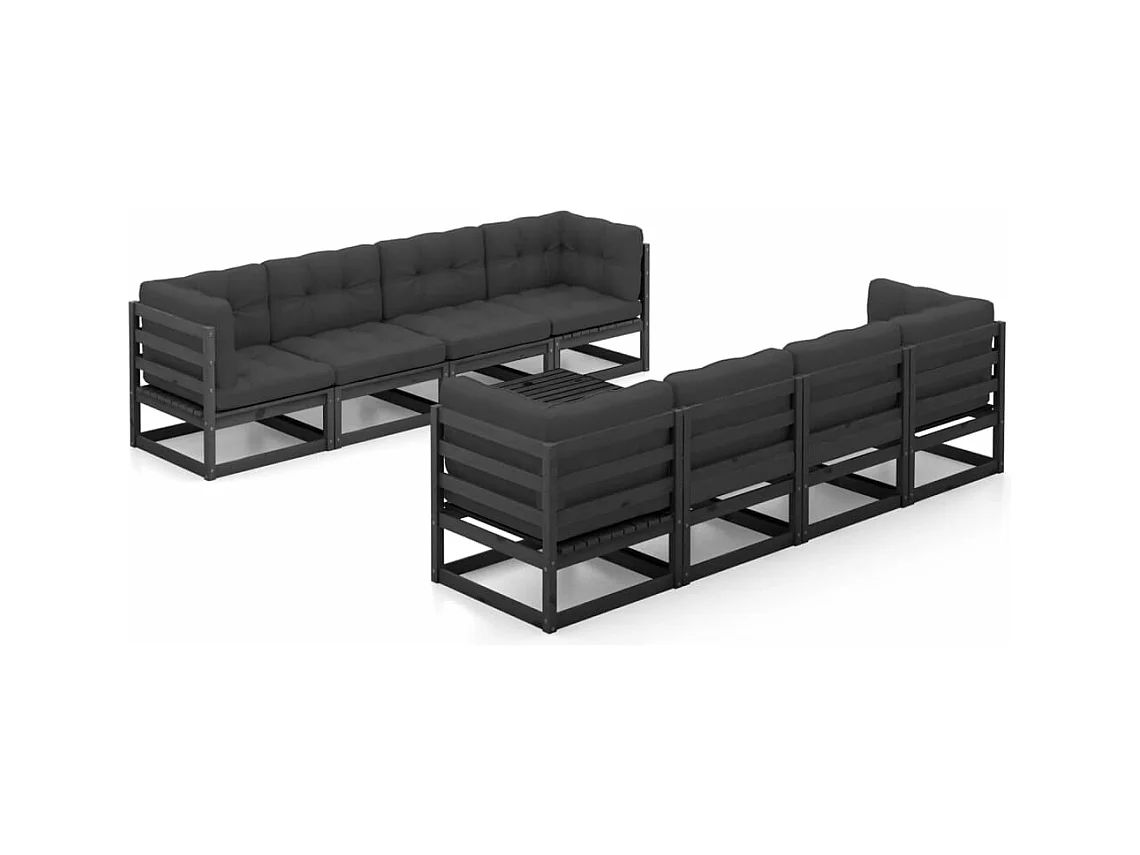 Salon de jardin 9 pcs avec coussins Bois de pin massif