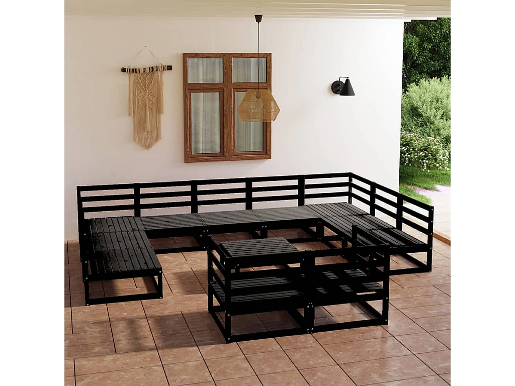 Salon de jardin 12 pcs bois de pin massif