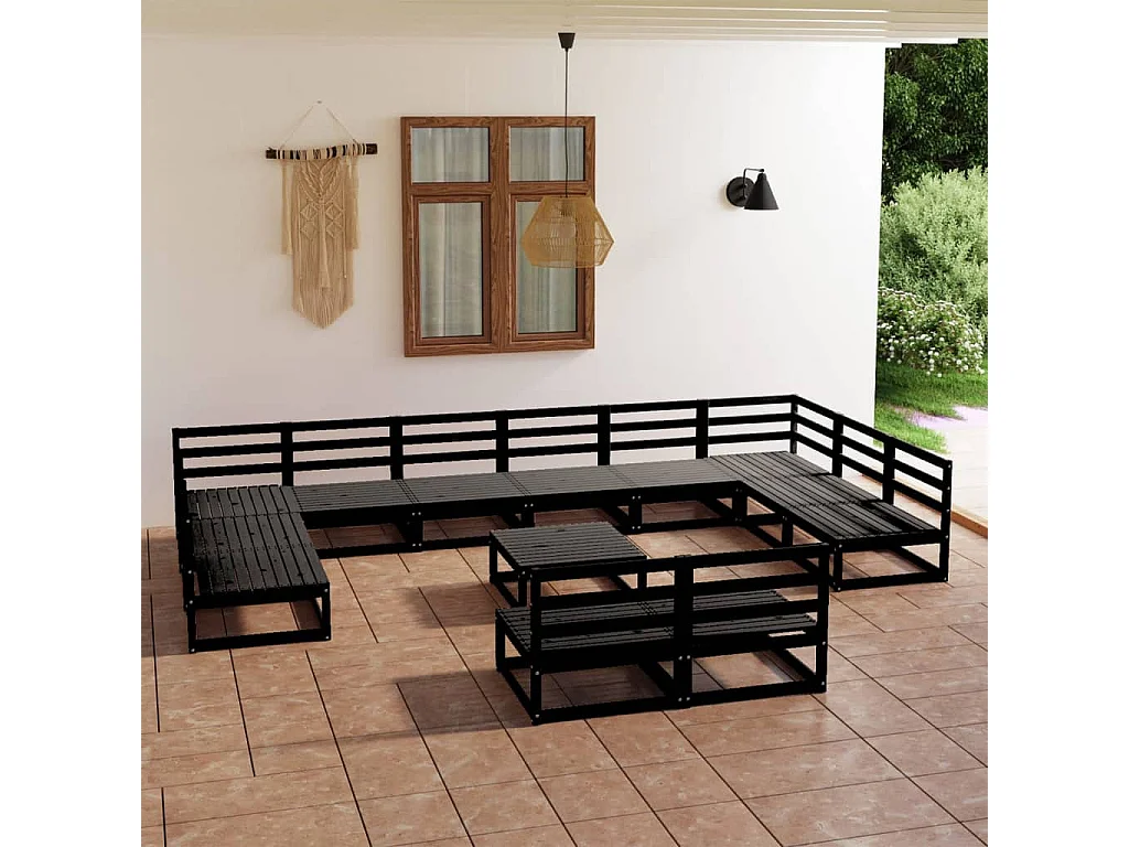 Salon de jardin 13 pcs bois de pin massif