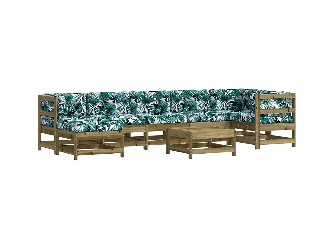 Salon de jardin 8 pcs avec coussins bois de pin imprégné
