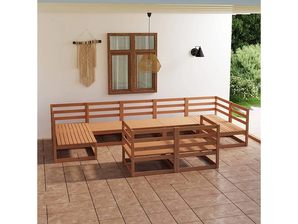 Salon de jardin 9 pcs bois de pin massif