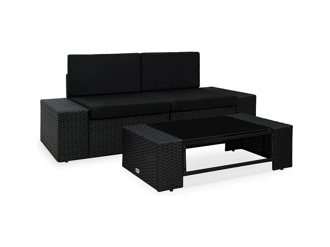 Salon de jardin 3 pcs Résine tressée Noir