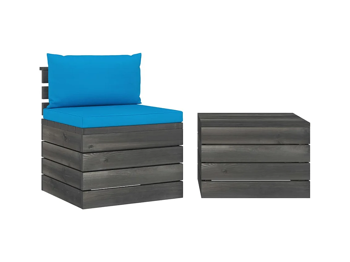 2 stuks tuinpalletlounge met kussens Massief grenenhout
