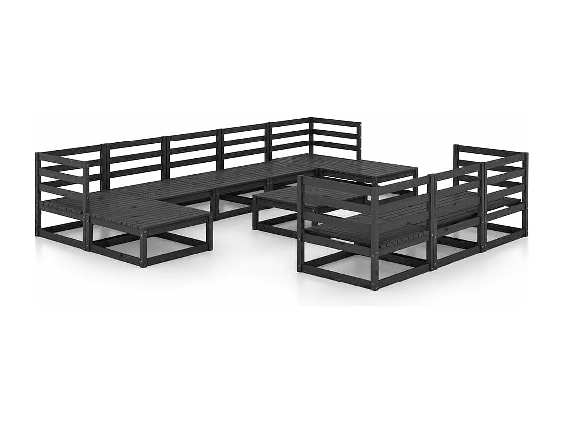 Muebles de jardín 11 piezas de madera maciza de pino.