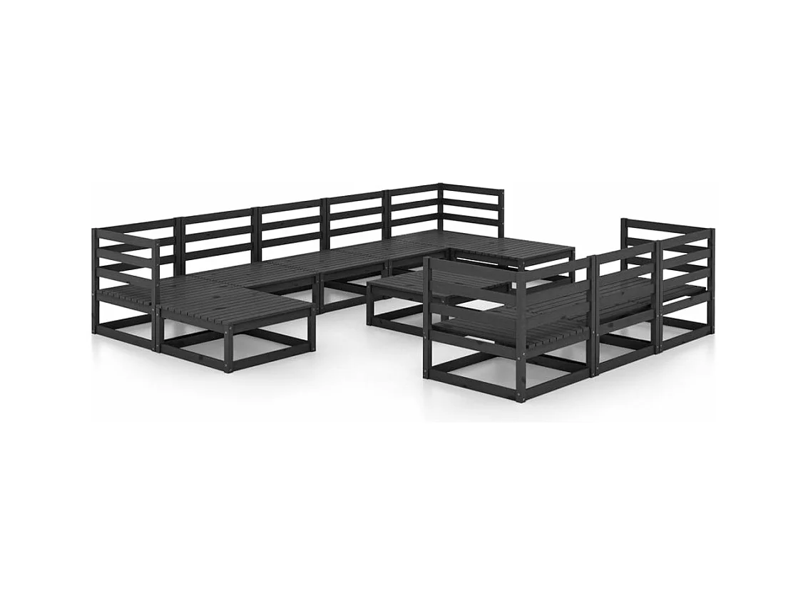Salon de jardin 11 pcs bois de pin massif