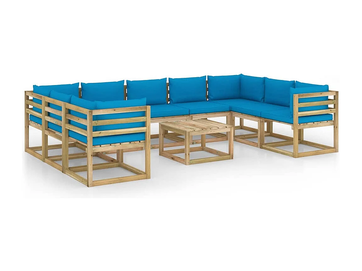 10 stuks tuinmeubelen met geïmpregneerde grenenhouten kussens