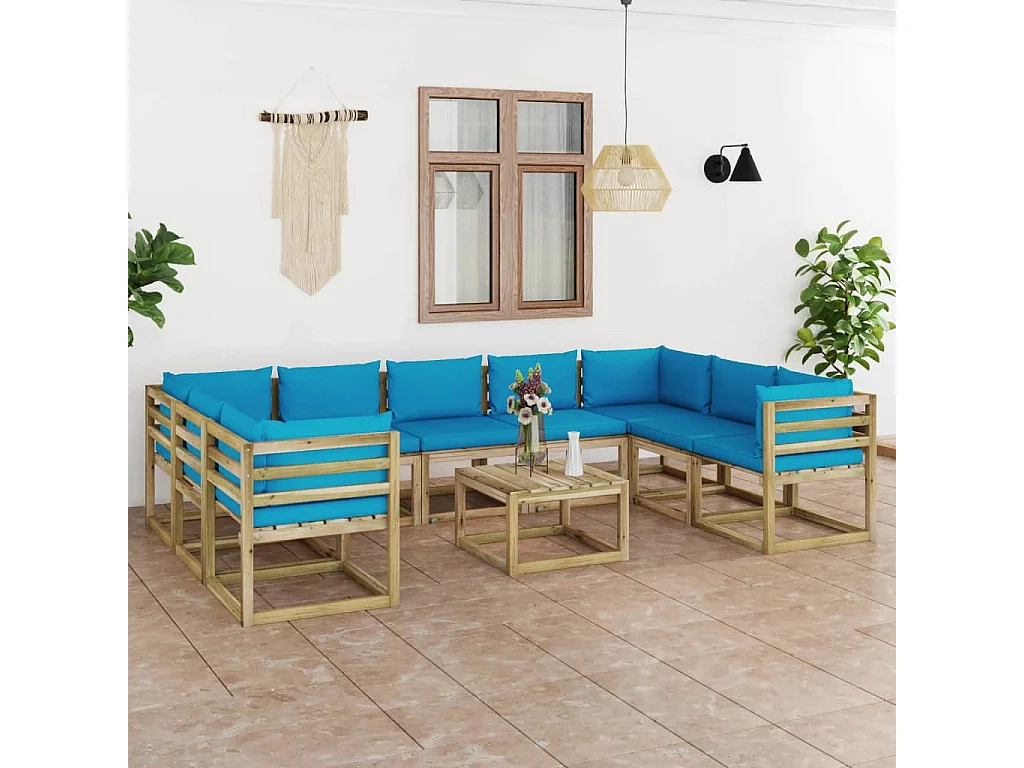 10 stuks tuinmeubelen met geïmpregneerde grenenhouten kussens