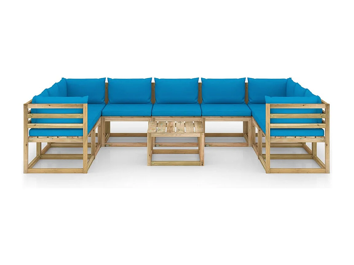 10 stuks tuinmeubelen met geïmpregneerde grenenhouten kussens