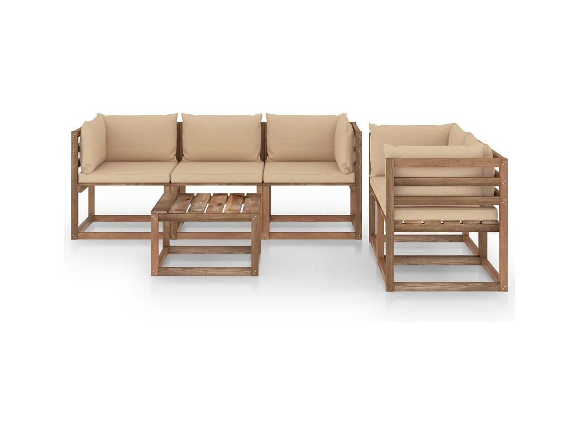 Salon de jardin 6 pcs avec coussins beige