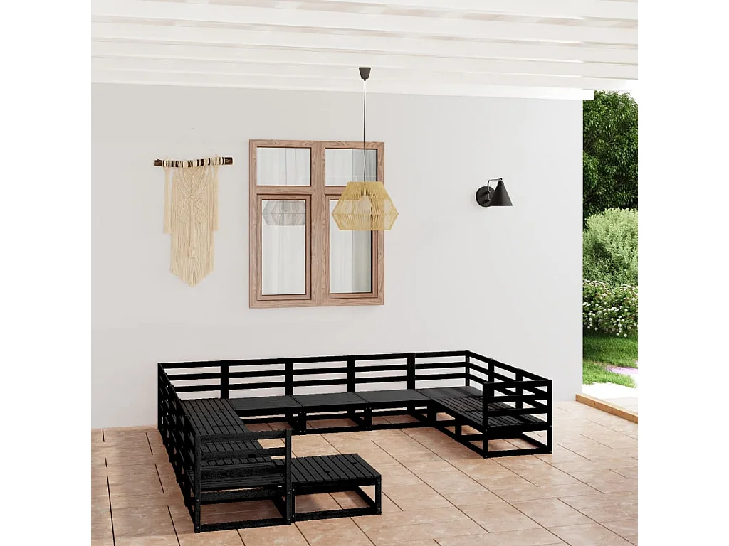 Salon de jardin 12 pcs bois de pin massif