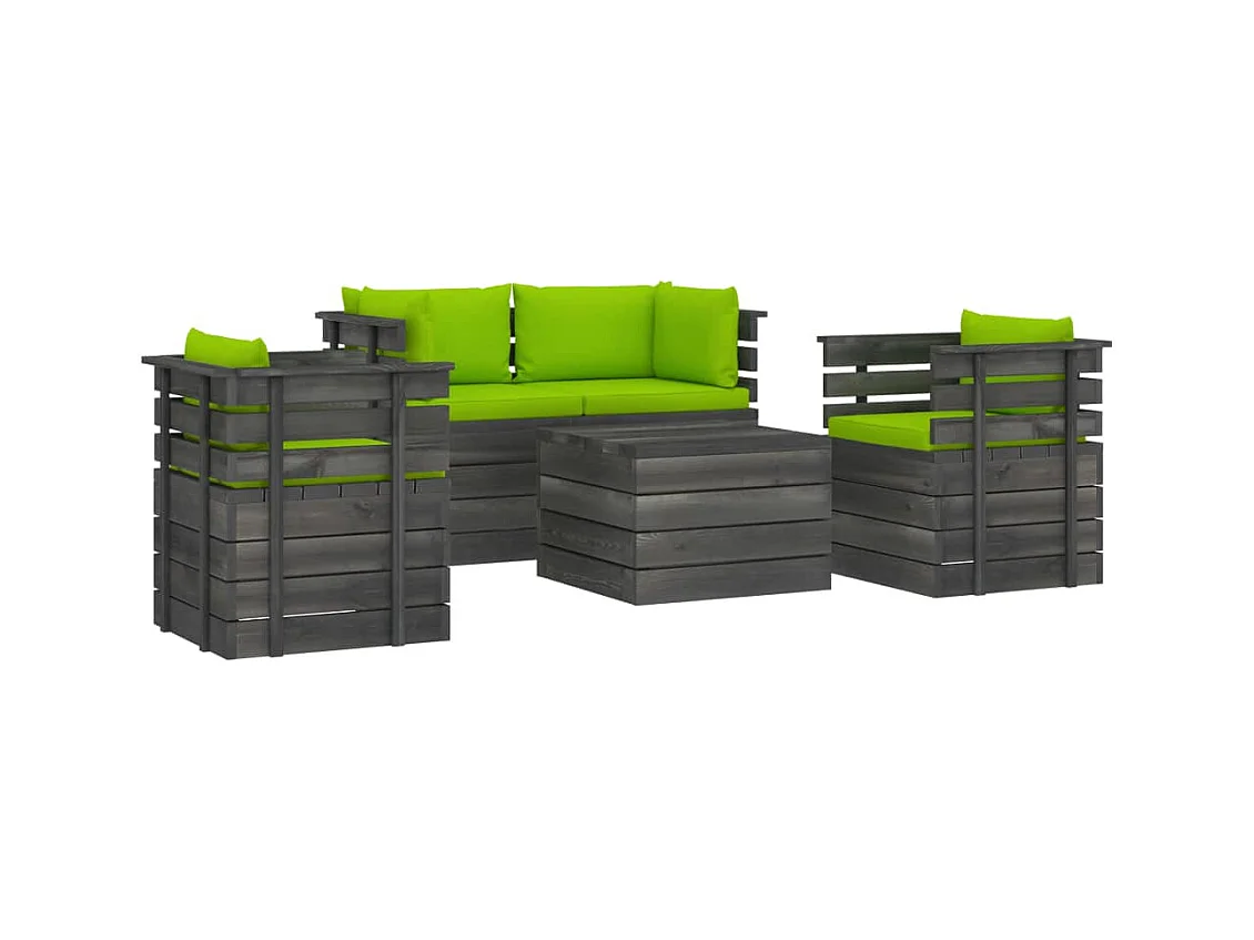 Salon palette de jardin 5 pcs avec coussins Bois de pin massif