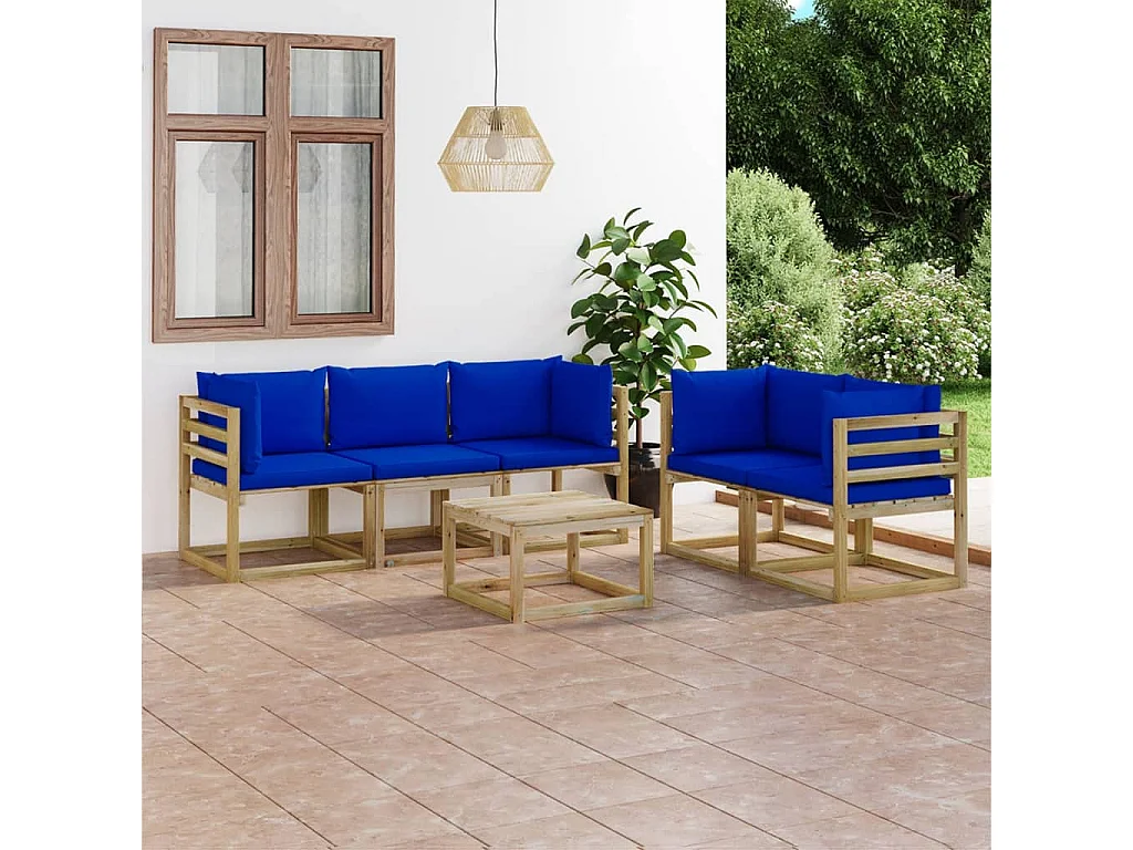 Salon de jardin 6 pcs avec coussins bleu
