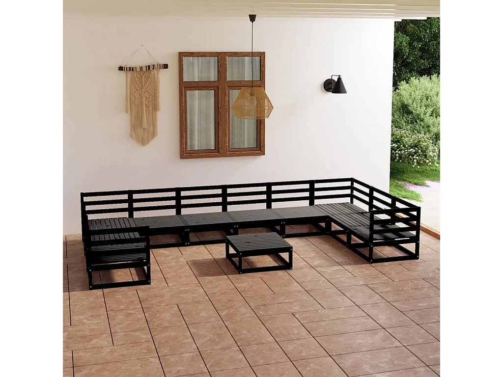 Salon de jardin 11 pcs bois de pin massif