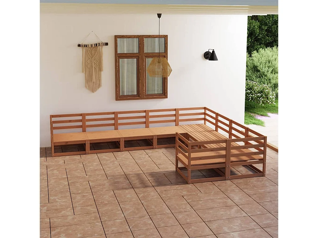 Salon de jardin 9 pcs bois de pin massif