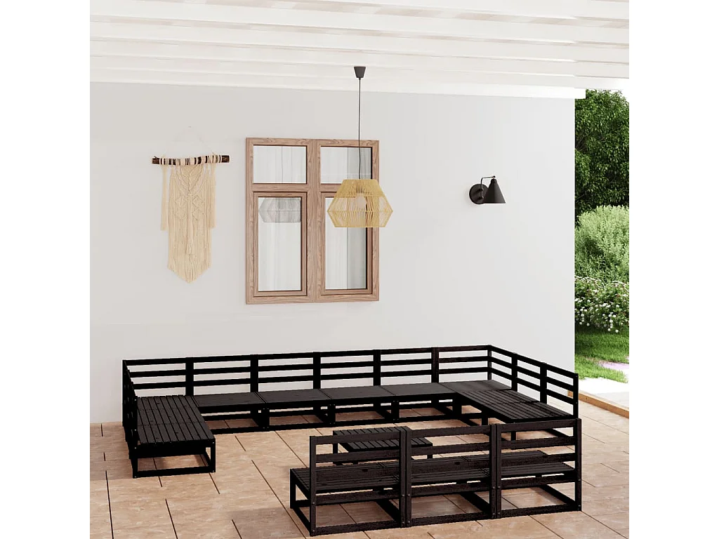 Salon de jardin 14 pcs bois de pin massif