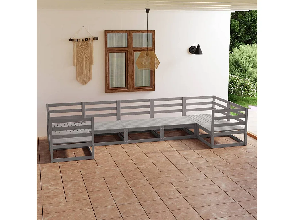Salon de jardin 7 pcs Bois de pin massif