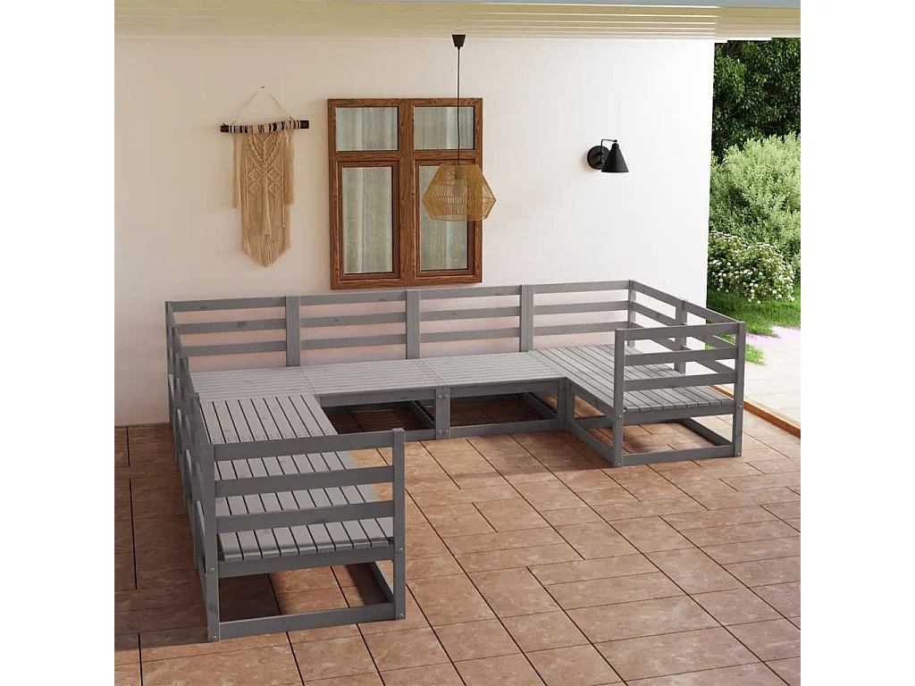 Salon de jardin 8 pcs bois de pin massif
