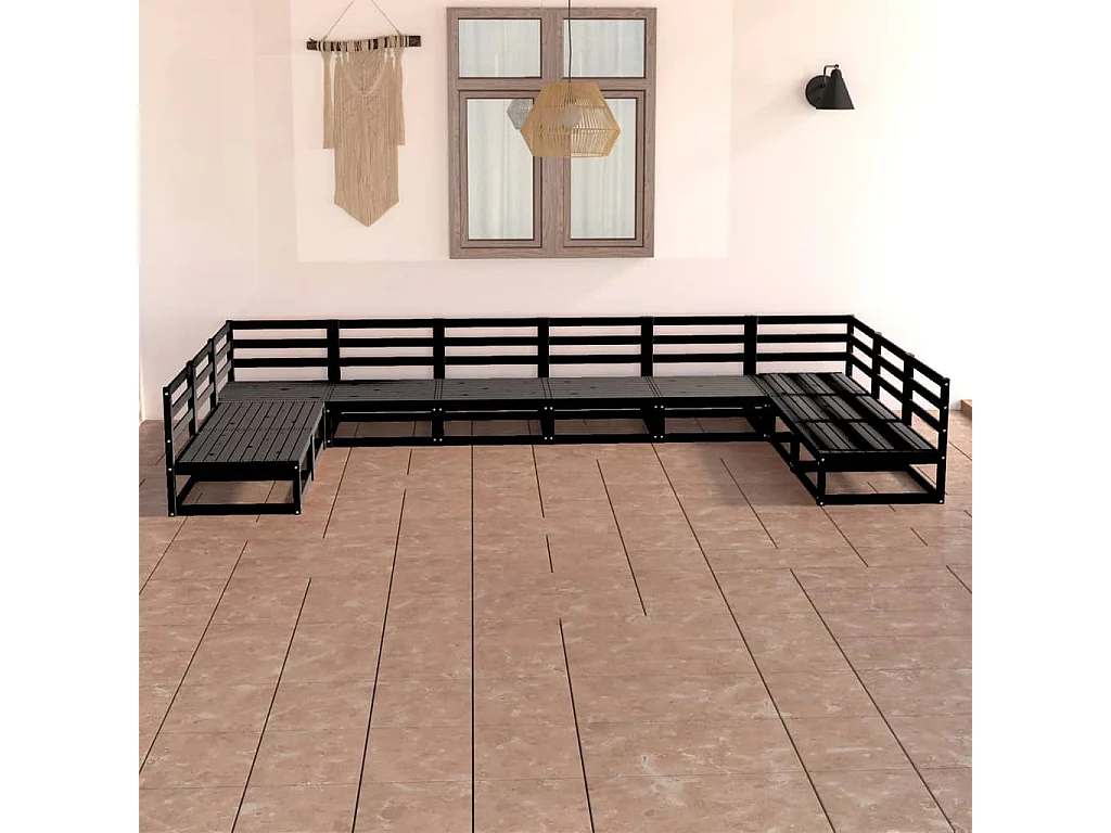 Salon de jardin 10 pcs bois de pin massif