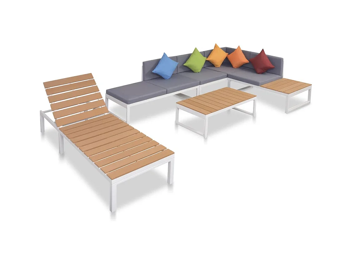 5 stuks tuinmeubelen met aluminium en WPC kussens