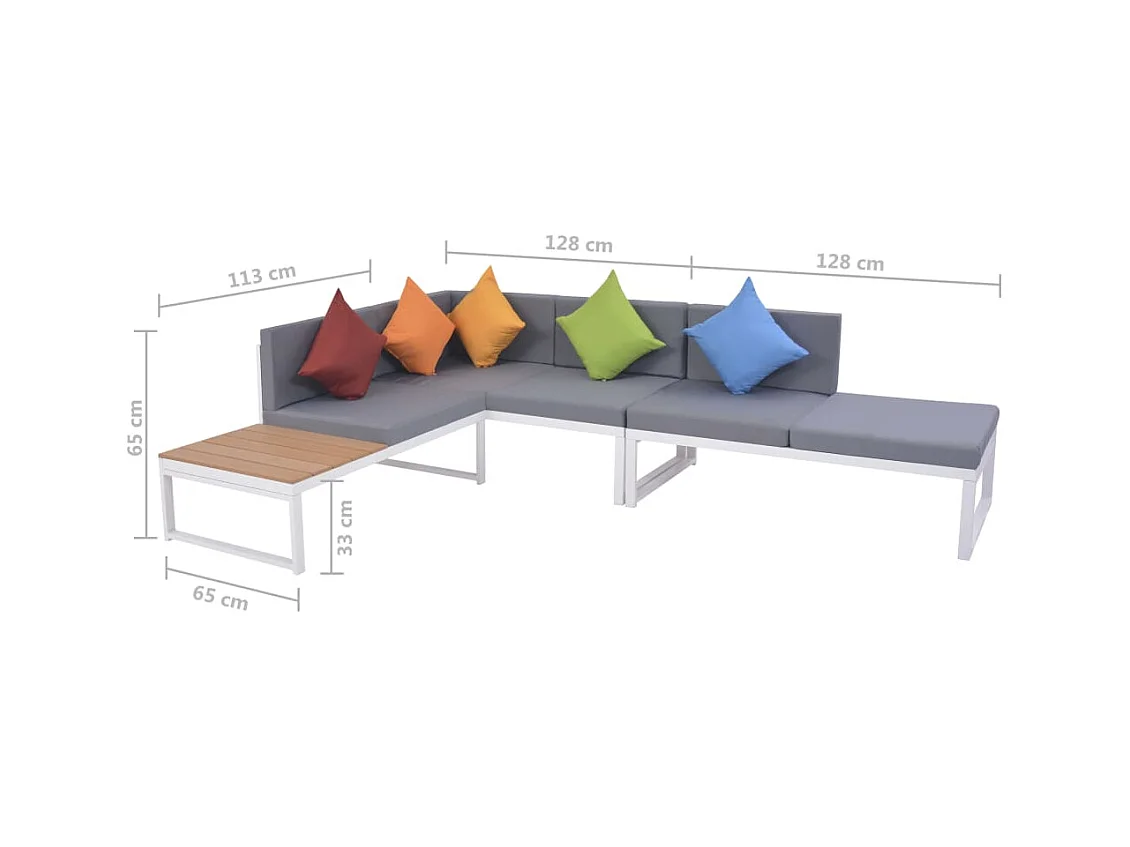 5 stuks tuinmeubelen met aluminium en WPC kussens