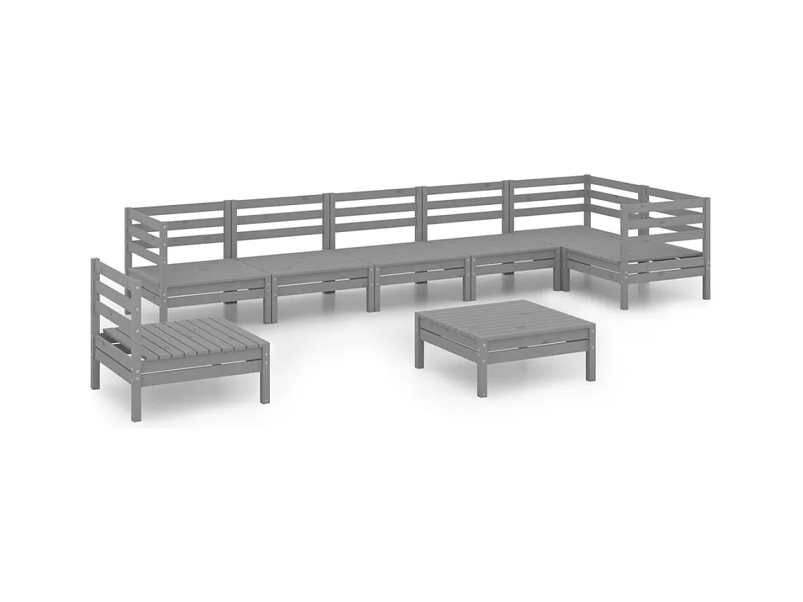 Tuinmeubelen 8-delig Massief grenenhout Grijs