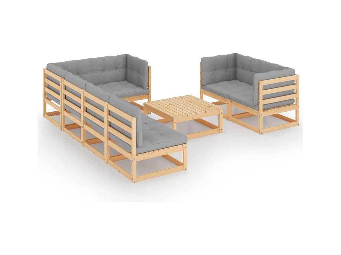 Salon de jardin 8 pcs avec coussins Bois de pin massif