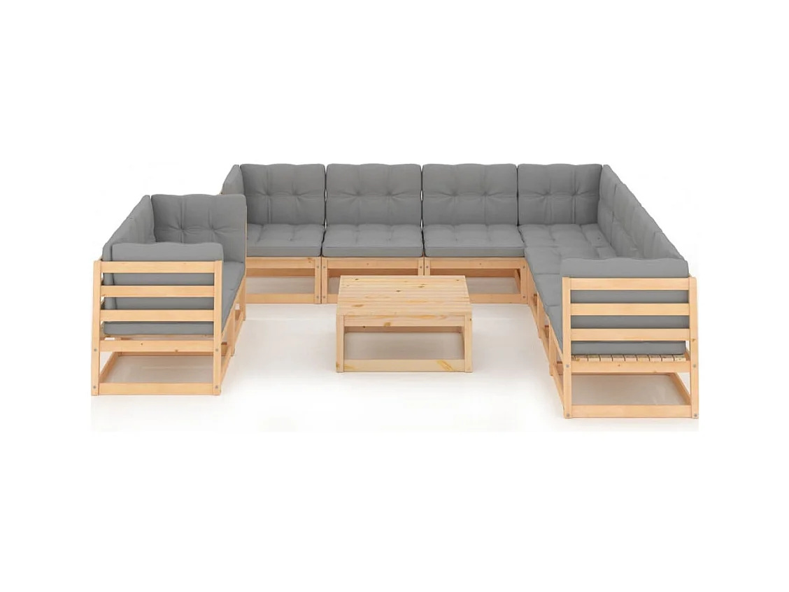 Salon de jardin 10 pcs avec coussins Bois de pin massif