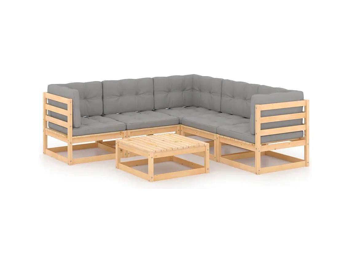 Salon de jardin 6 pcs avec coussins Bois de pin massif