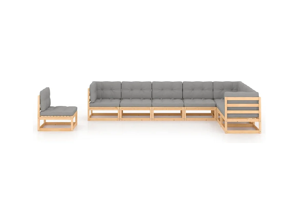 Salon de jardin 8 pcs avec coussins Bois de pin massif
