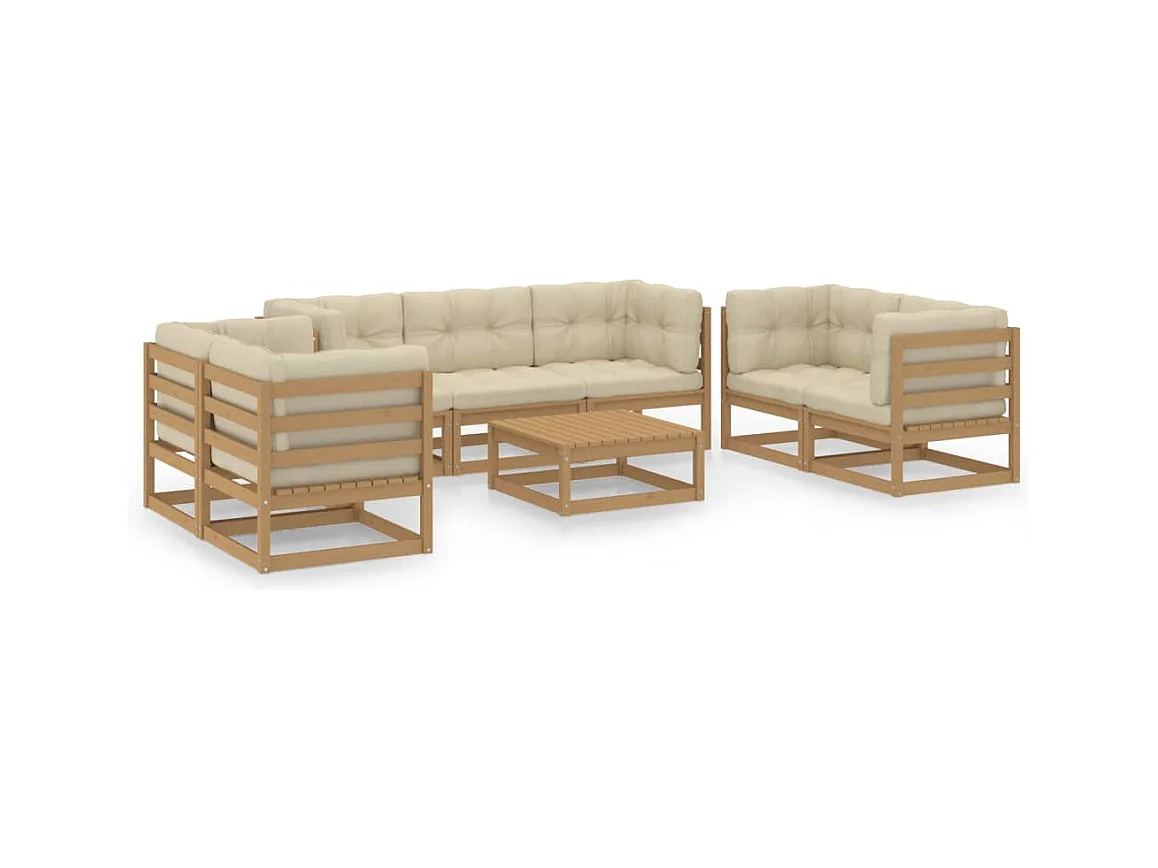 Salon de jardin 8 pcs avec coussins Bois de pin massif
