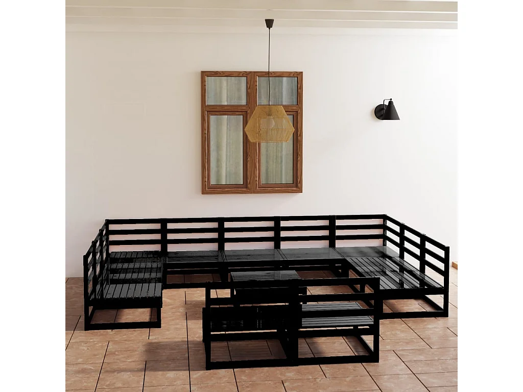 Salon de jardin 12 pcs bois de pin massif