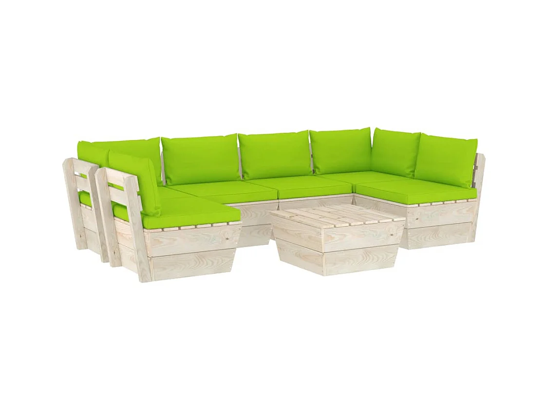 Salon de jardin palette 7 pcs avec coussins épicéa imprégné