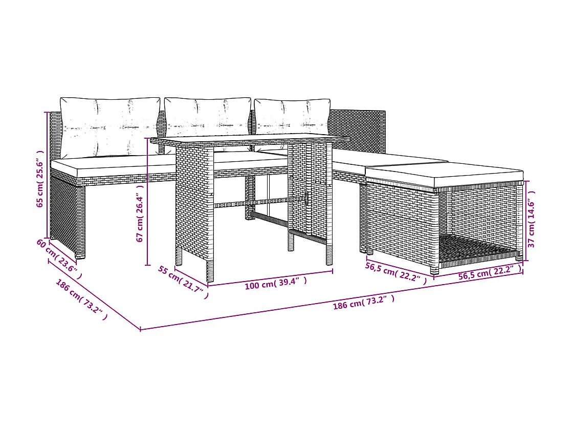 Salon de jardin 4 pcs Résine tressée Noir