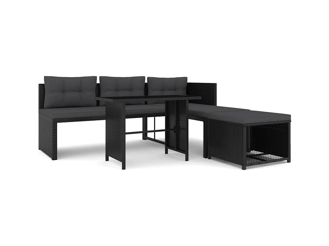 Salon de jardin 4 pcs Résine tressée Noir