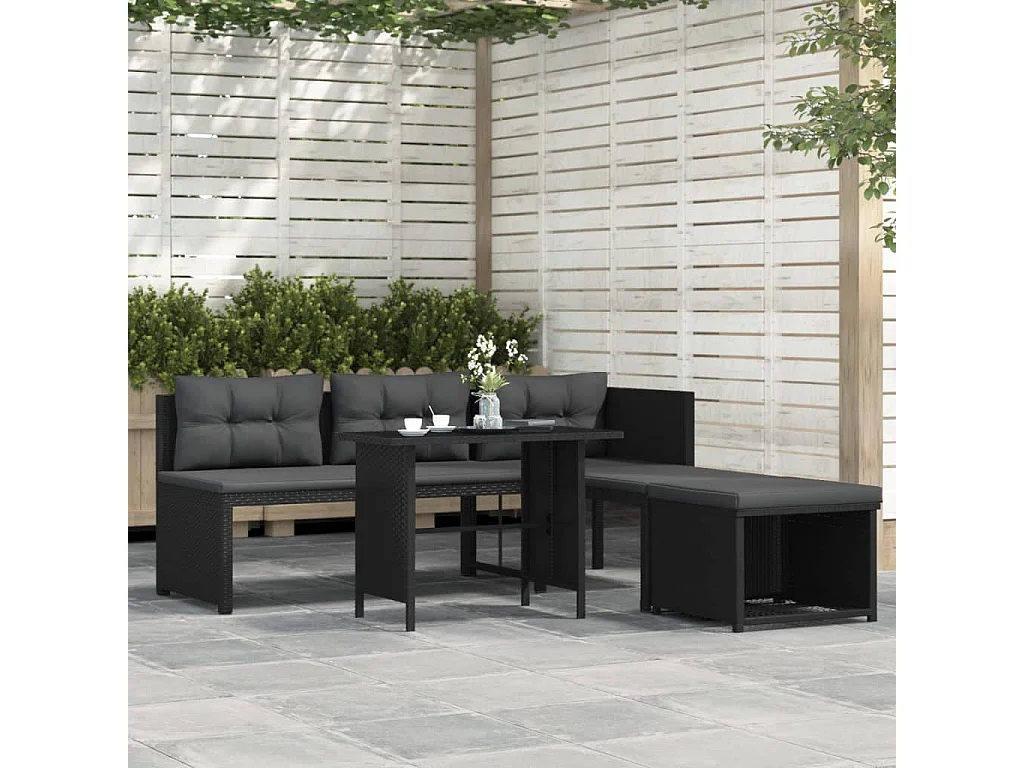 Salon de jardin 4 pcs Résine tressée Noir