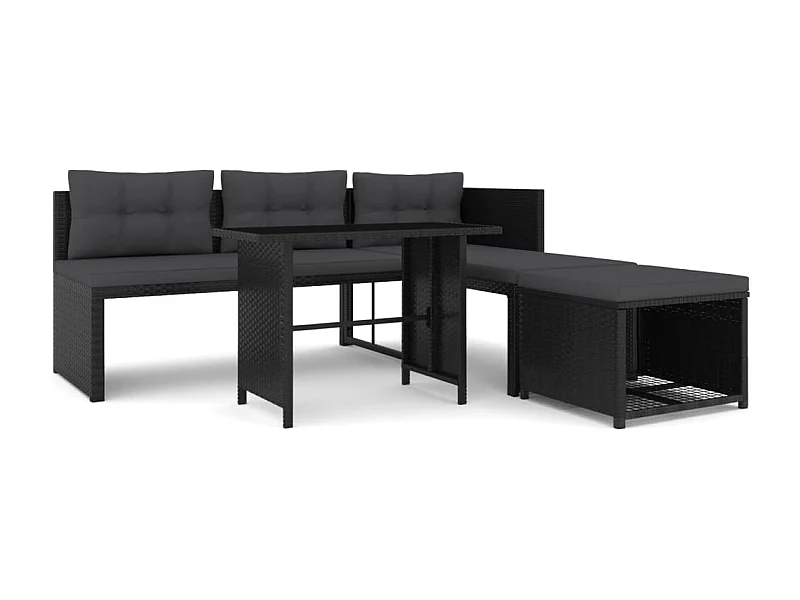 Muebles de jardín 4 piezas Resina mimbre Negro