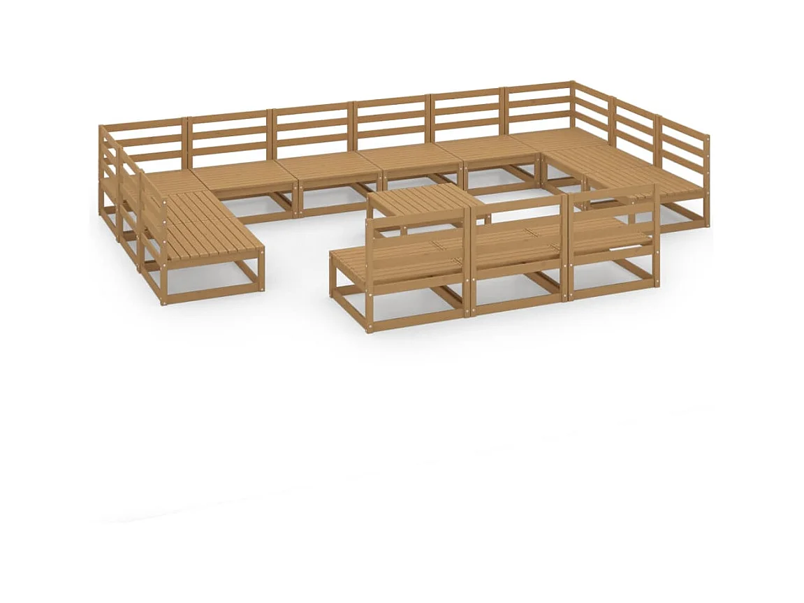 Salon de jardin 14 pcs bois de pin massif