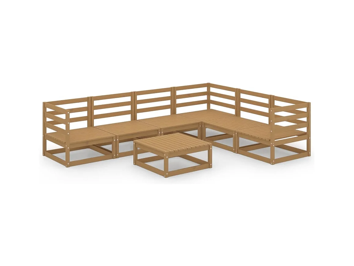 Salon de jardin 7 pcs marron miel bois de pin massif
