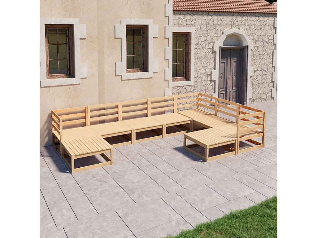 Salon de jardin 9 pcs bois de pin massif