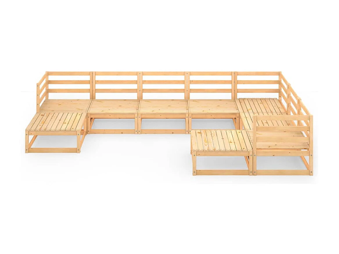 Salon de jardin 9 pcs bois de pin massif