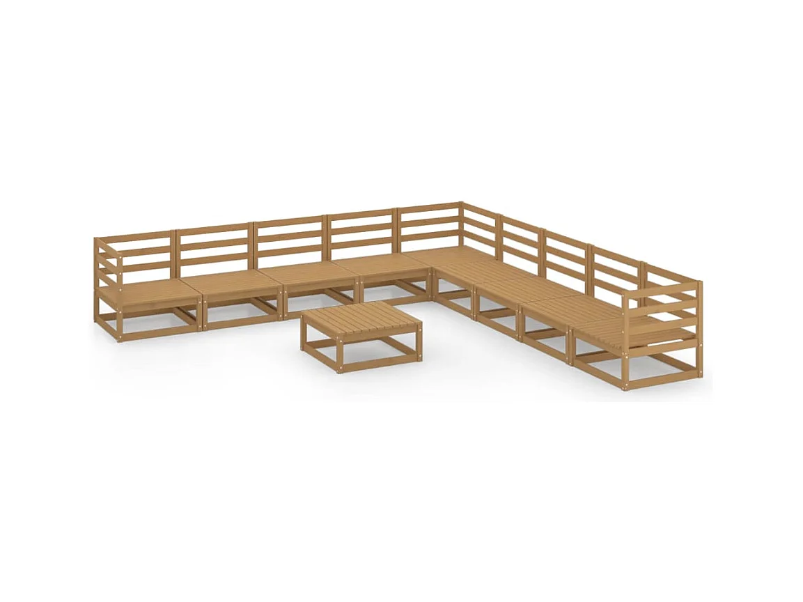 Salon de jardin 10 pcs marron miel bois de pin massif