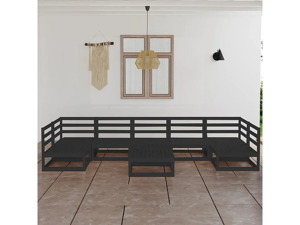 Salon de jardin 8 pcs bois de pin massif
